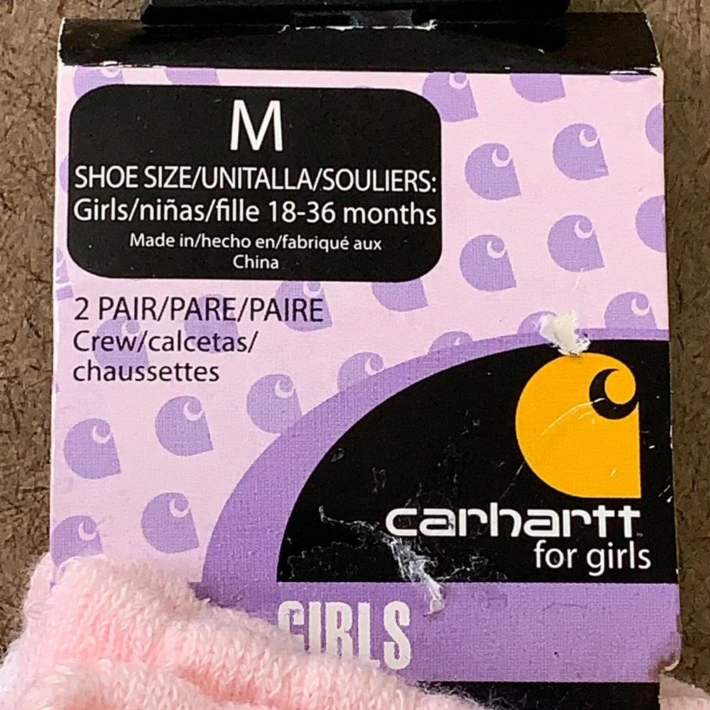 Carhartt Toddler Girls Size 18-36 Months Pink Printed Crew Socks 2 Pairs NWT